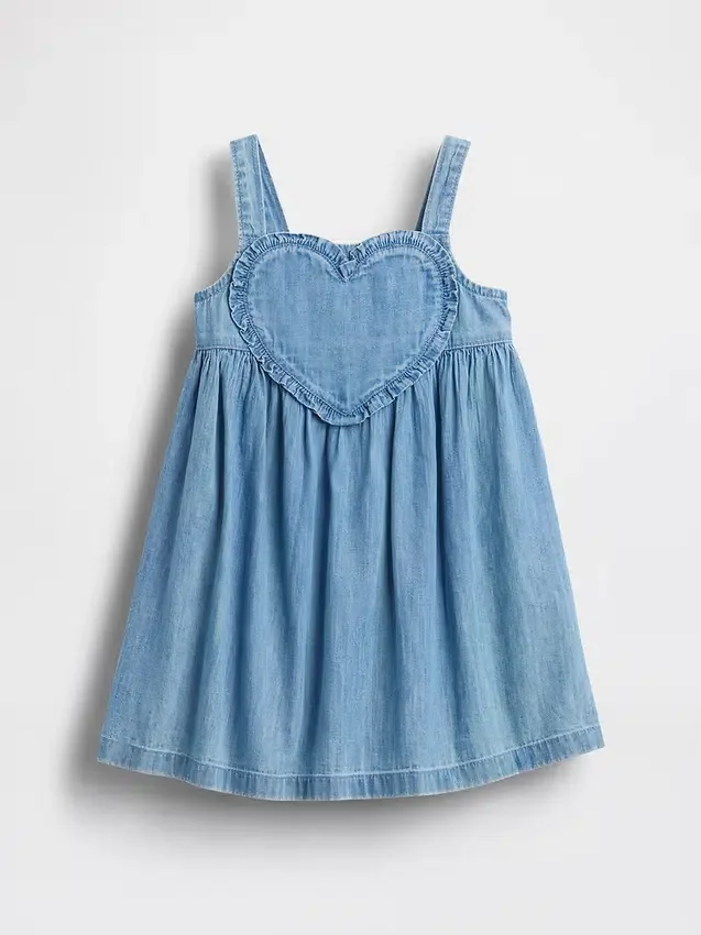 Vestido sin mangas con corazón de mezclilla para bebés y niños pequeños