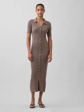 Vestido tipo cárdigan midi con cuello acanalado CashSoft