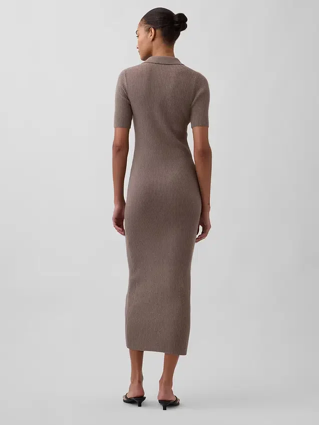 Vestido tipo cárdigan midi con cuello acanalado CashSoft
