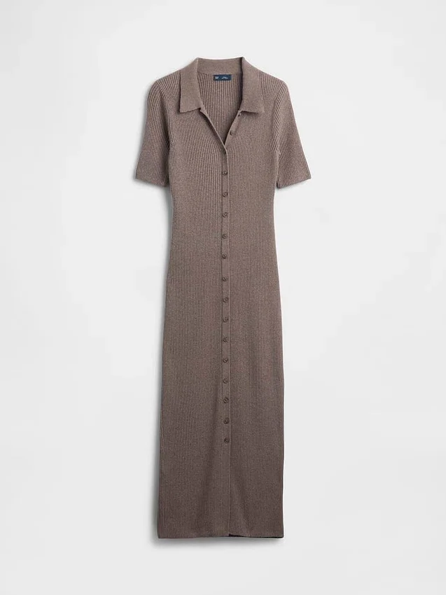 Vestido tipo cárdigan midi con cuello acanalado CashSoft