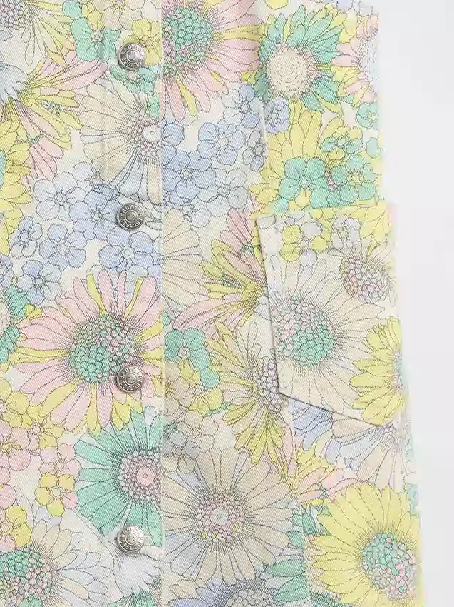 Vestido tipo jumper de mezclilla con estampado floral para bebés y niños
